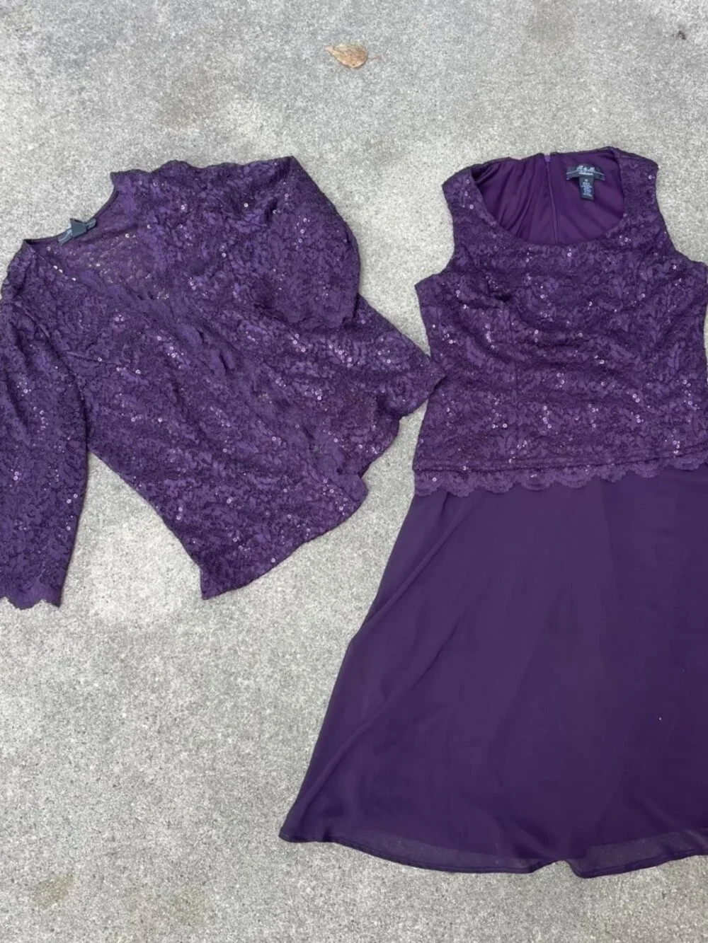 Vintage 90s 2pc Set Dress Cardigan Lace Seqin Drop Waist Flowy Fairy 10 Formal